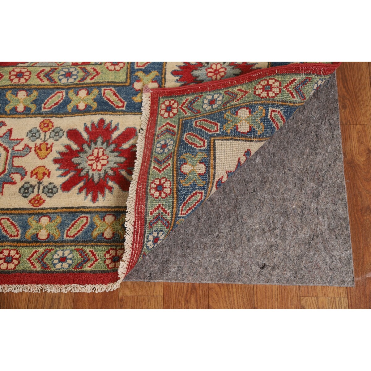 Red Geometric Kazak Oriental Large Rug Hand-Knotted Wool Carpet - 9'9" x 15'10"