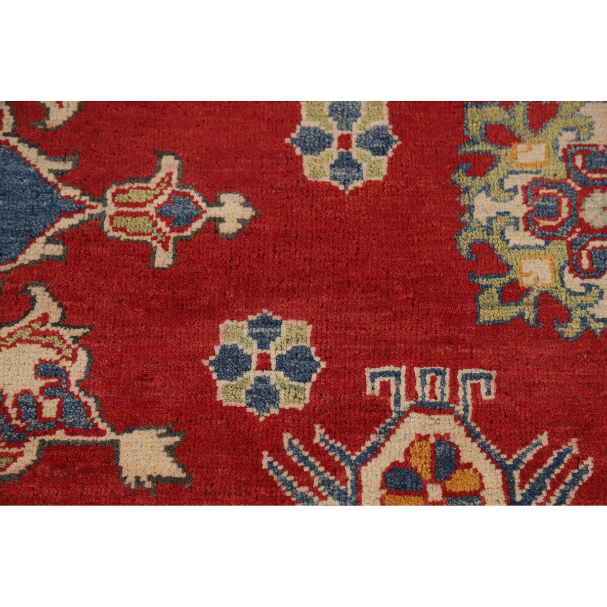 Red Geometric Kazak Oriental Large Rug Hand-Knotted Wool Carpet - 9'9" x 15'10"