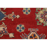 Red Geometric Kazak Oriental Large Rug Hand-Knotted Wool Carpet - 9'9" x 15'10"