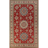 Red Geometric Kazak Oriental Large Rug Hand-Knotted Wool Carpet - 9'9" x 15'10"