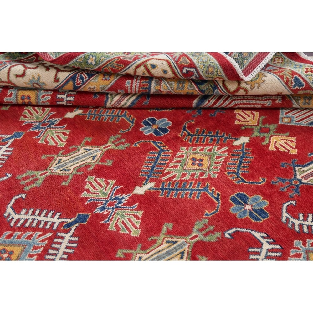 Red Geometric Super Kazak Oriental Area Rug Wool Handmade - 8'2" x 11'3"