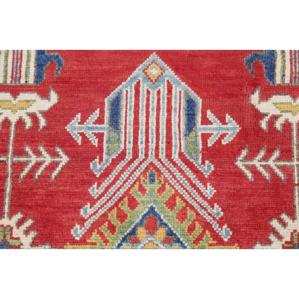 Red Geometric Super Kazak Oriental Area Rug Wool Handmade - 8'2" x 11'3"