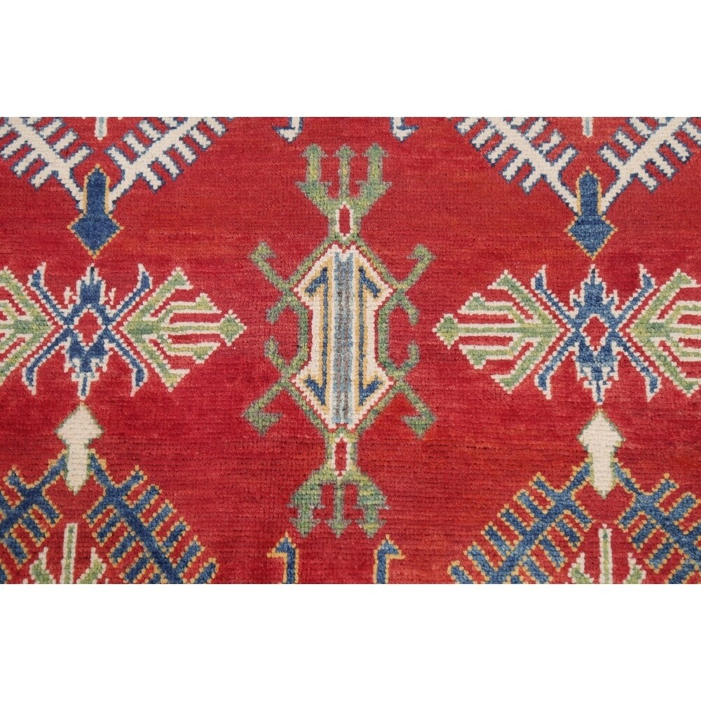 Red Geometric Super Kazak Oriental Area Rug Wool Handmade - 8'2" x 11'3"