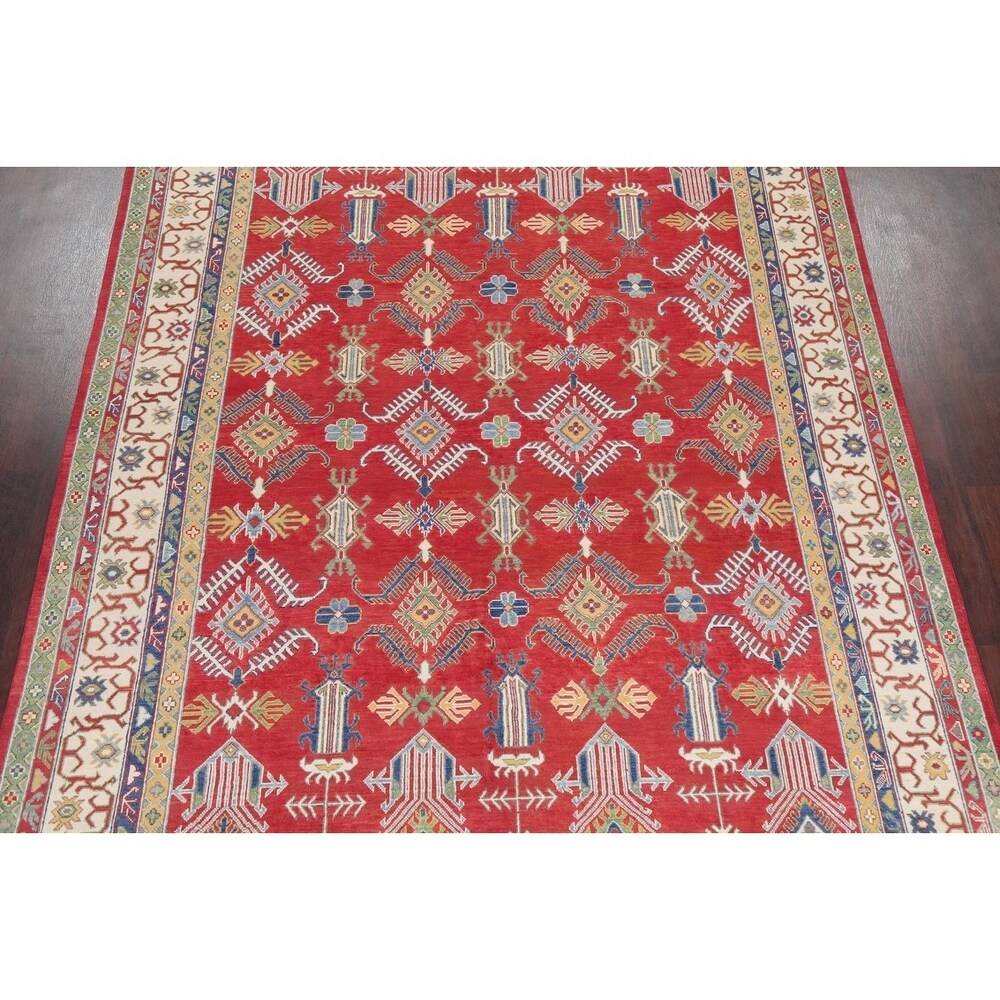 Red Geometric Super Kazak Oriental Area Rug Wool Handmade - 8'2" x 11'3"