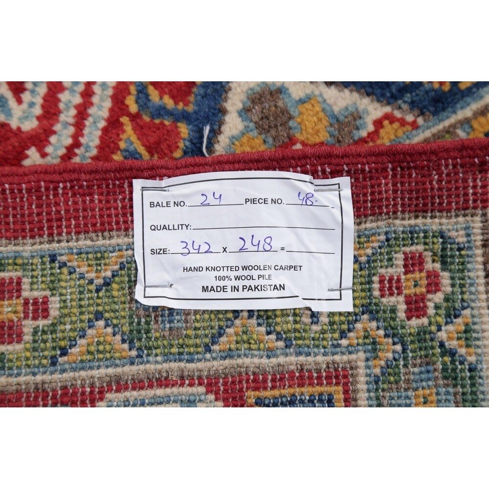 Red Geometric Super Kazak Oriental Area Rug Wool Handmade - 8'2" x 11'3"
