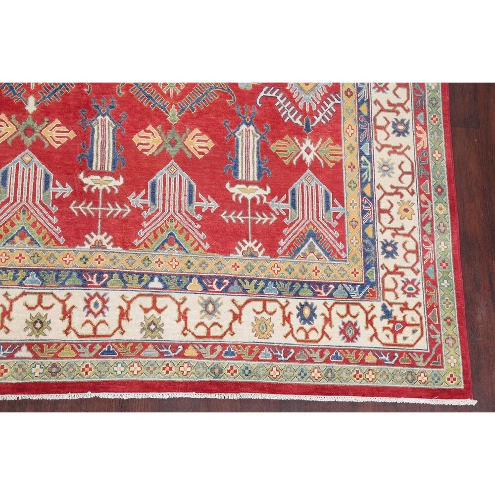 Red Geometric Super Kazak Oriental Area Rug Wool Handmade - 8'2" x 11'3"