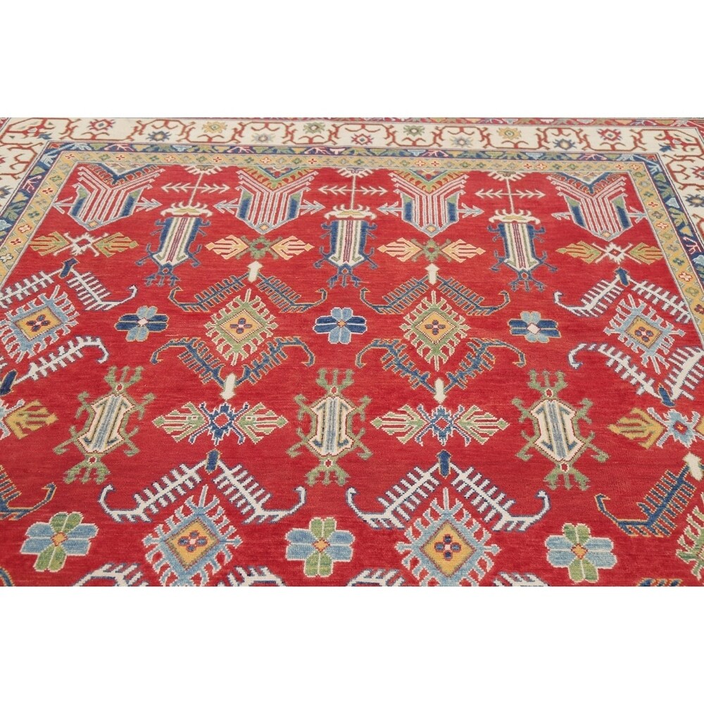 Red Geometric Super Kazak Oriental Area Rug Wool Handmade - 8'2" x 11'3"