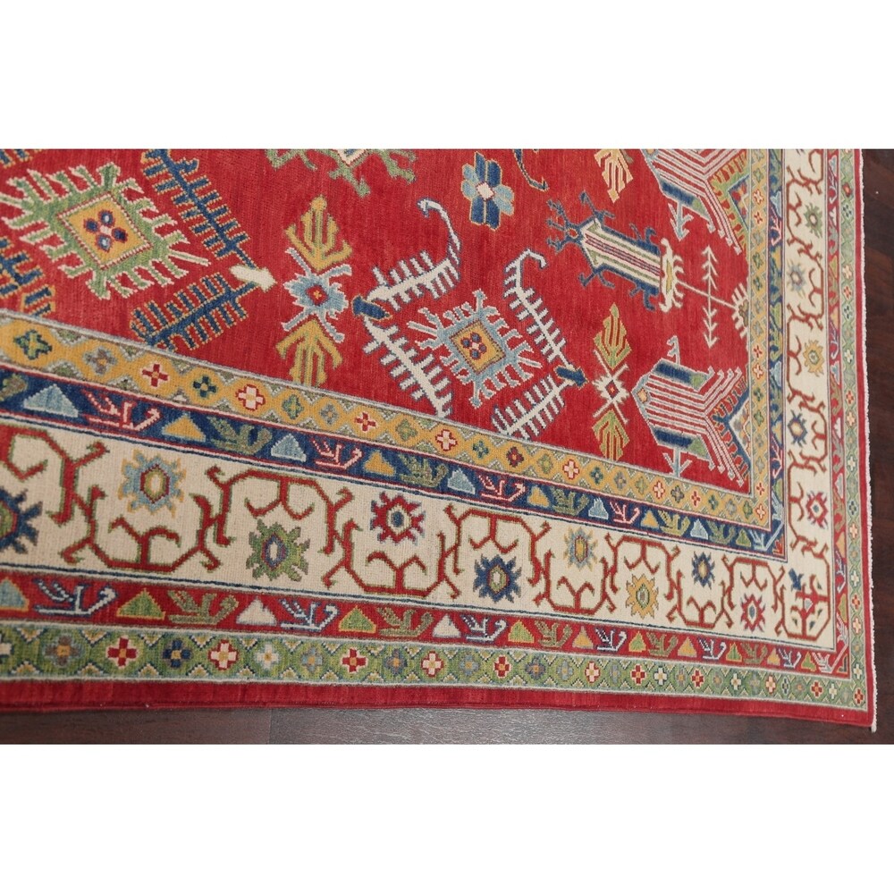 Red Geometric Super Kazak Oriental Area Rug Wool Handmade - 8'2" x 11'3"