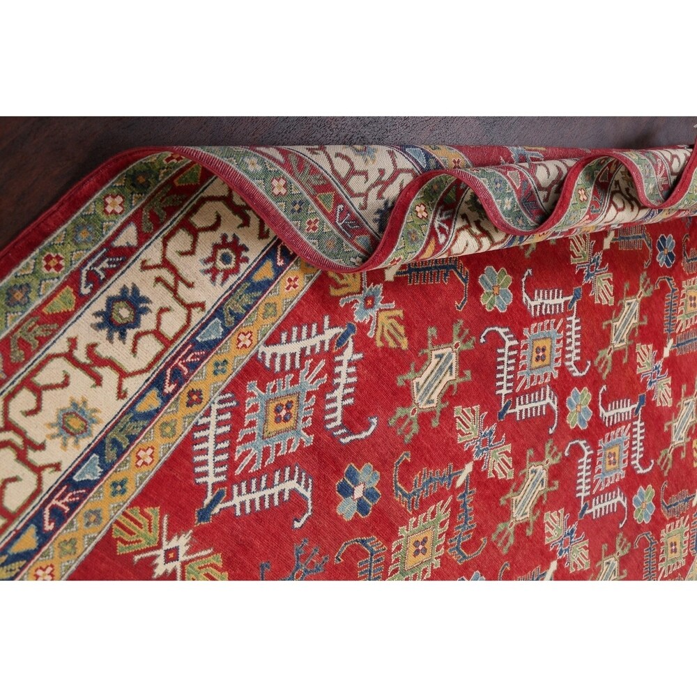 Red Geometric Super Kazak Oriental Area Rug Wool Handmade - 8'2" x 11'3"