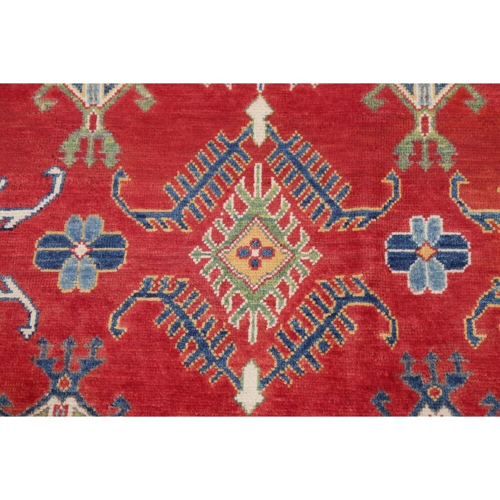 Red Geometric Super Kazak Oriental Area Rug Wool Handmade - 8'2" x 11'3"