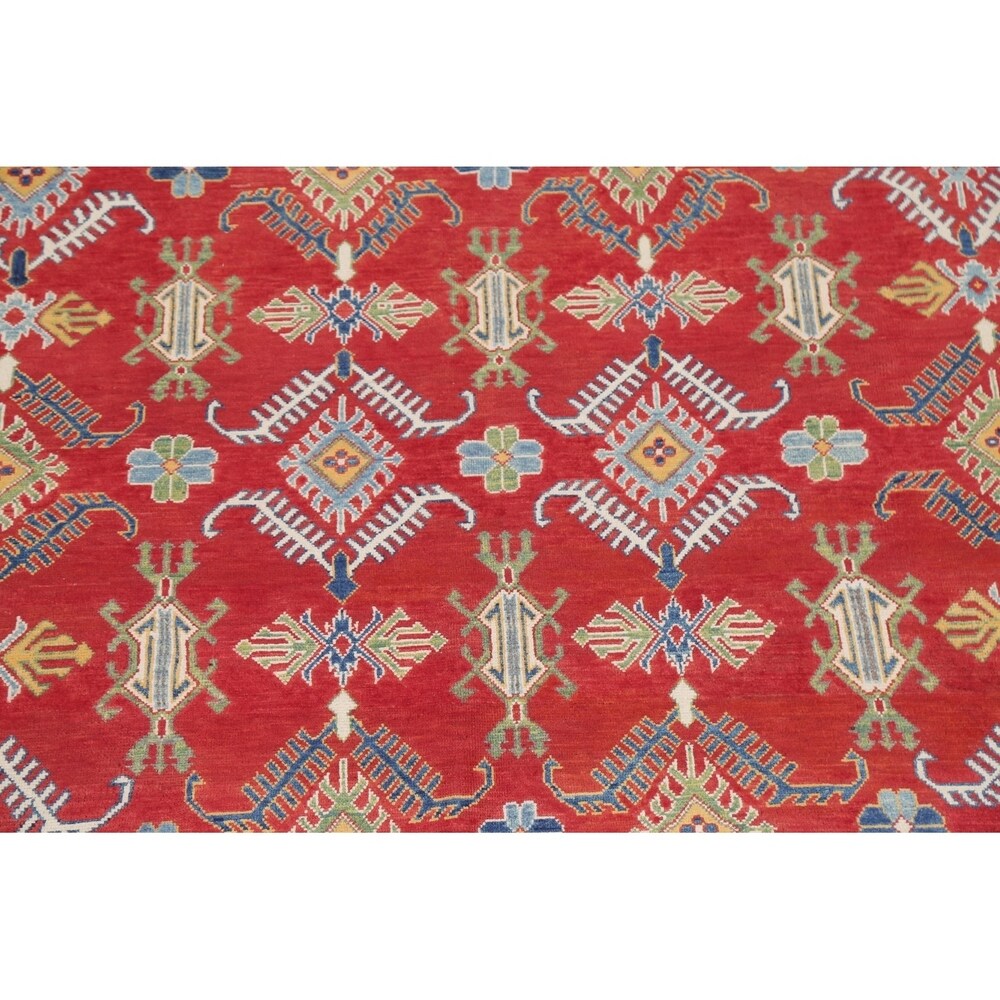 Red Geometric Super Kazak Oriental Area Rug Wool Handmade - 8'2" x 11'3"