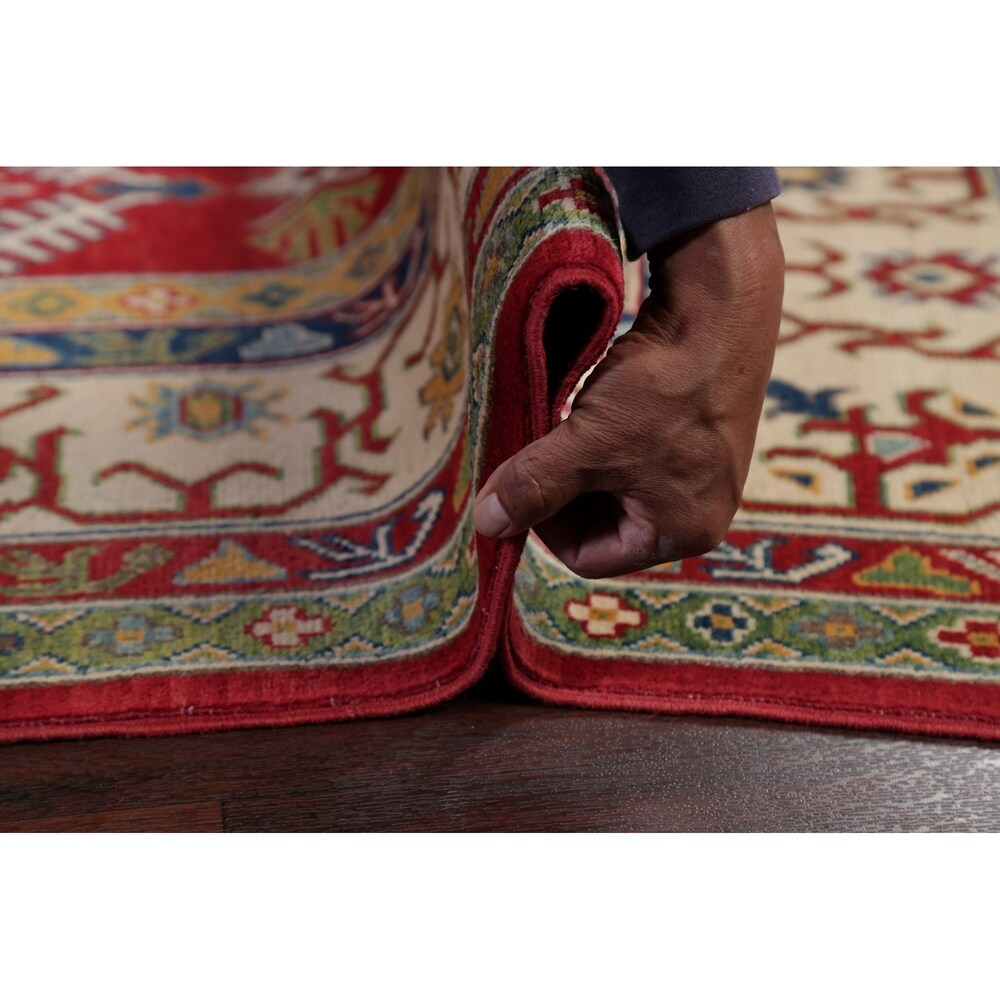 Red Geometric Super Kazak Oriental Area Rug Wool Handmade - 8'2" x 11'3"