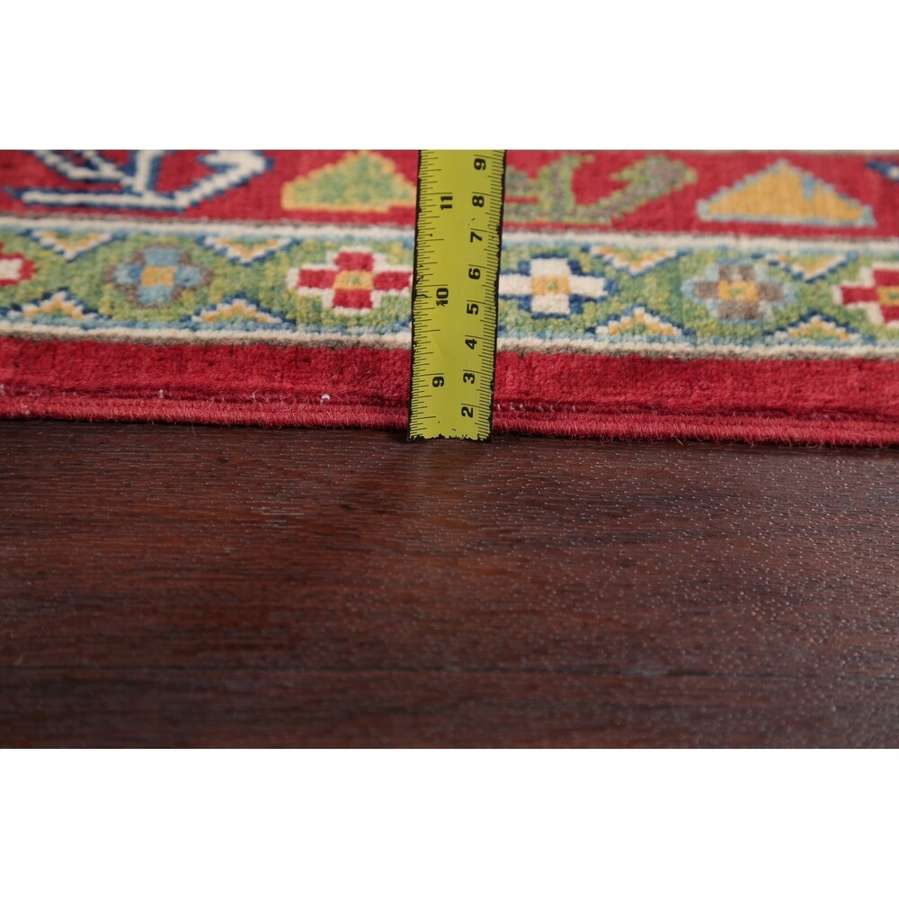 Red Geometric Super Kazak Oriental Area Rug Wool Handmade - 8'2" x 11'3"