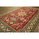 Red/Ivory Geometric Super Kazak Hand-knotted Wool and Wool Area Rug (8' x 10')