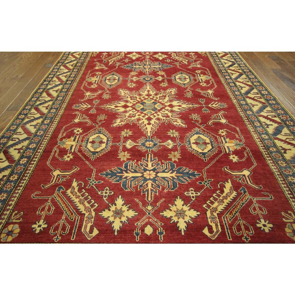 Red/Ivory Geometric Super Kazak Hand-knotted Wool and Wool Area Rug (8' x 10')