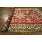 Red/Ivory Geometric Super Kazak Hand-knotted Wool and Wool Area Rug (8' x 10')