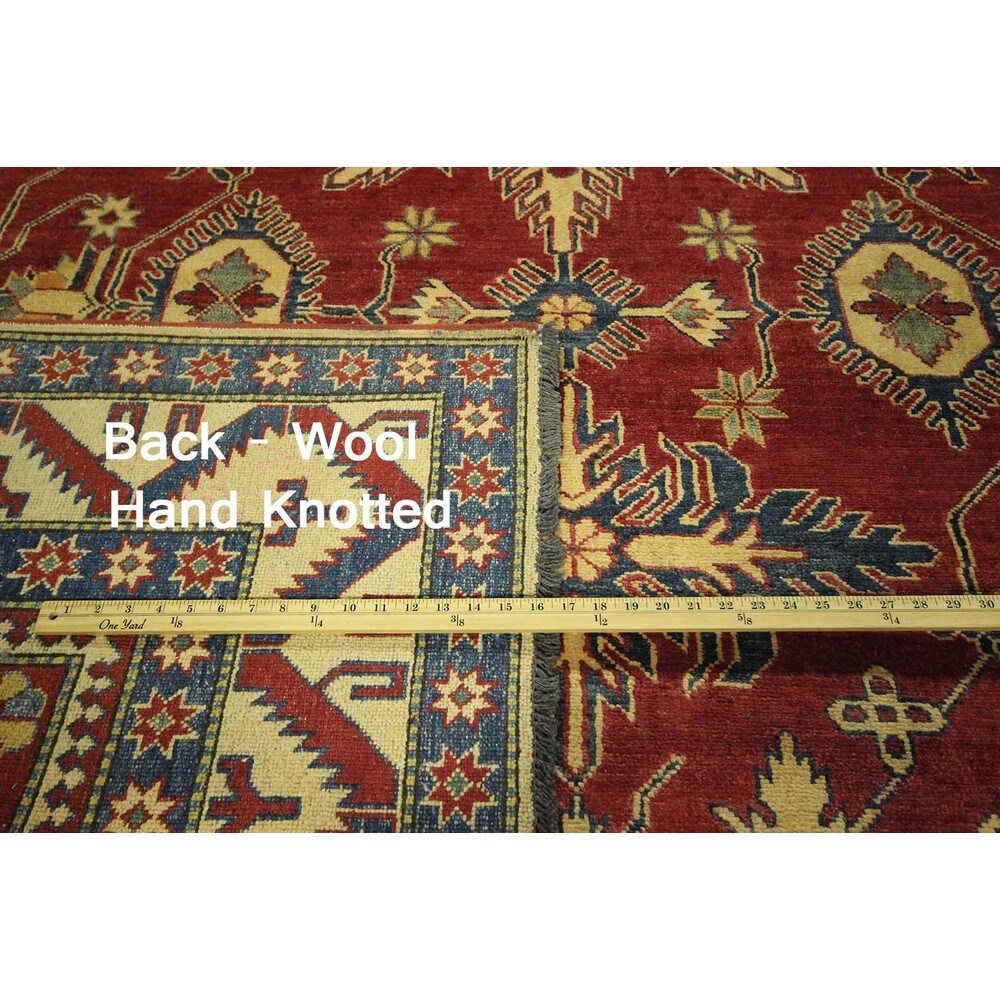 Red/Ivory Geometric Super Kazak Hand-knotted Wool and Wool Area Rug (8' x 10')