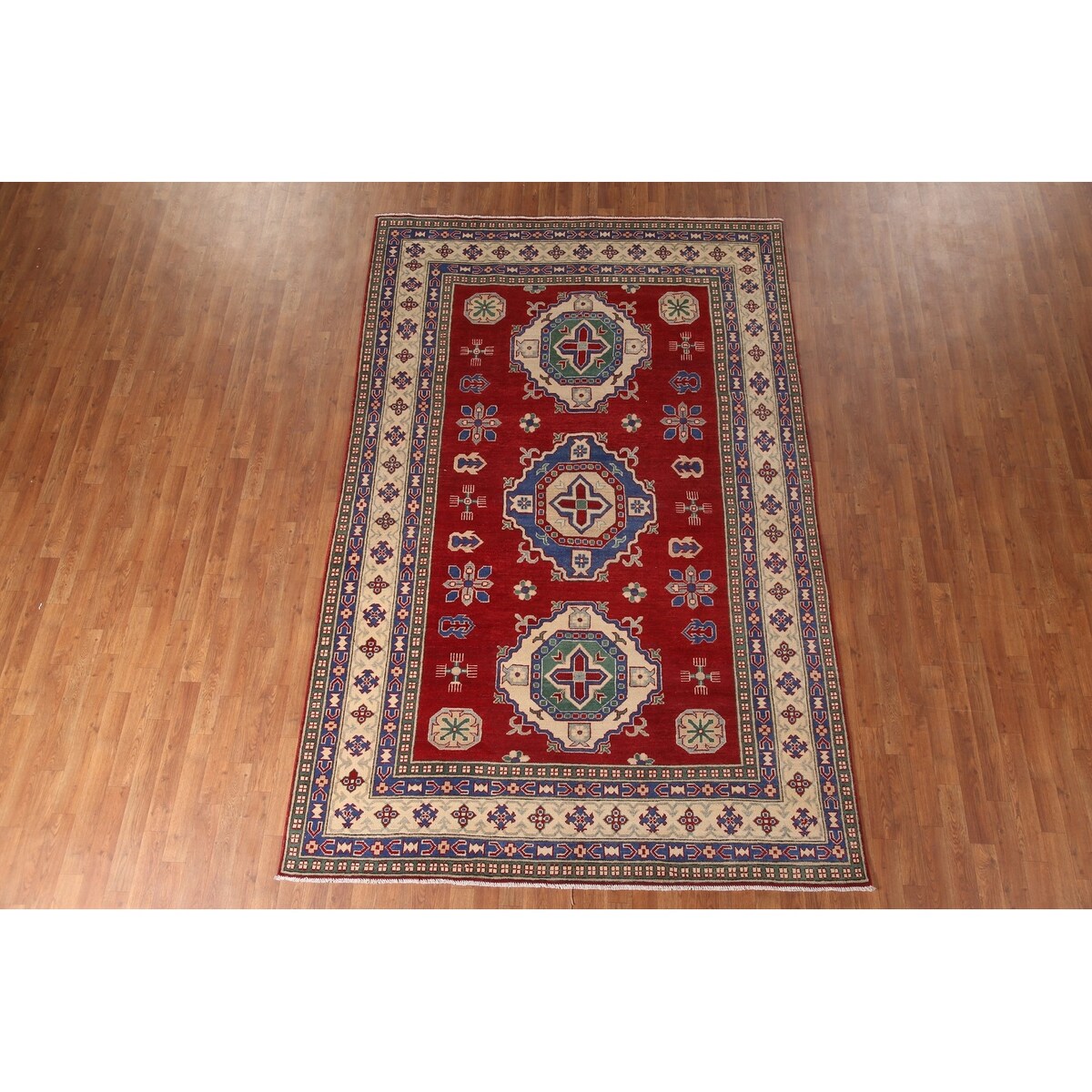 Red Kazak Area Rug Handmade Bedroom Wool Carpet - 6'7" x 10'4"