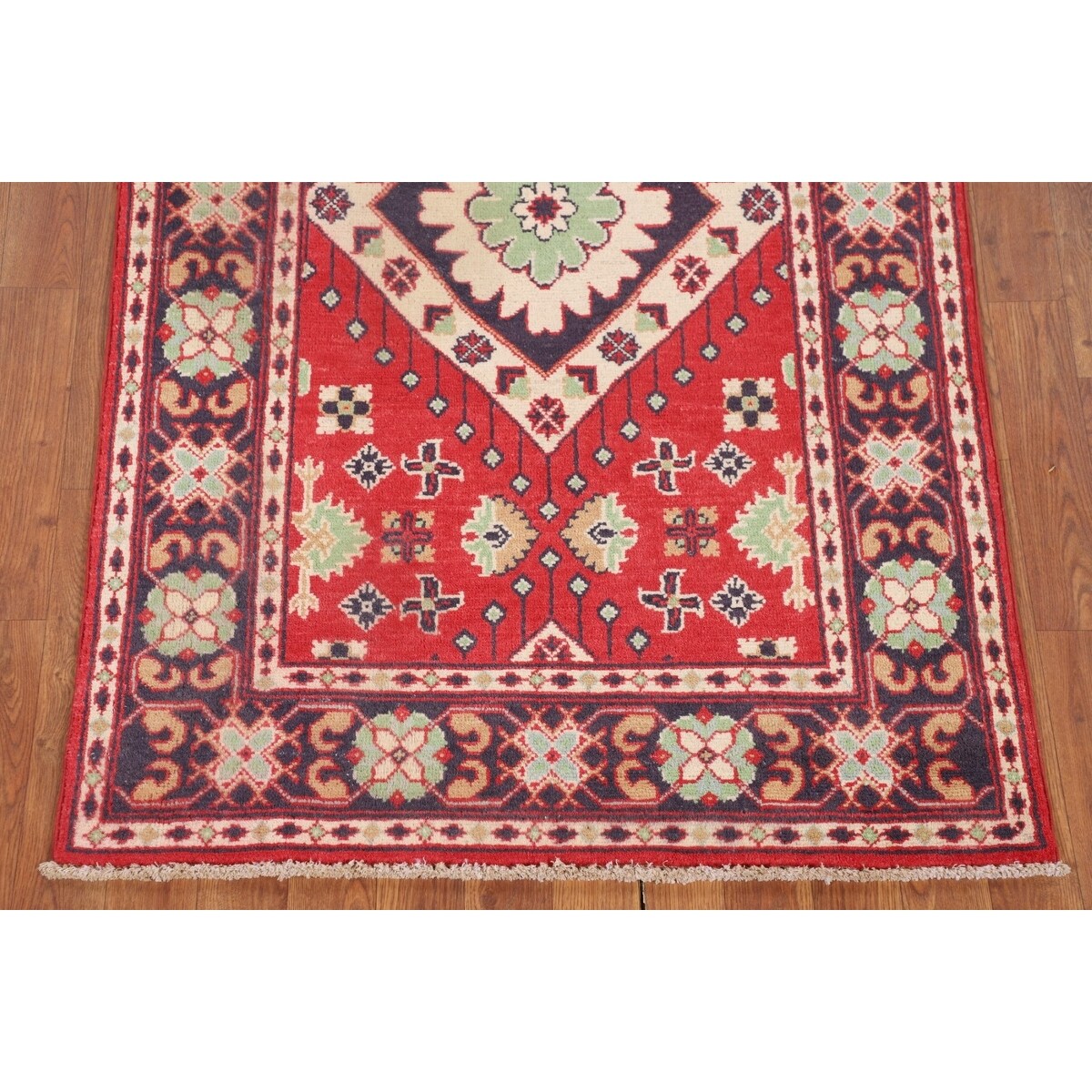 Red Kazak Oriental Accent Rug Handmade Geometric Wool Carpet - 3'1" x 5'0"