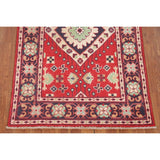 Red Kazak Oriental Accent Rug Handmade Geometric Wool Carpet - 3'1" x 5'0"