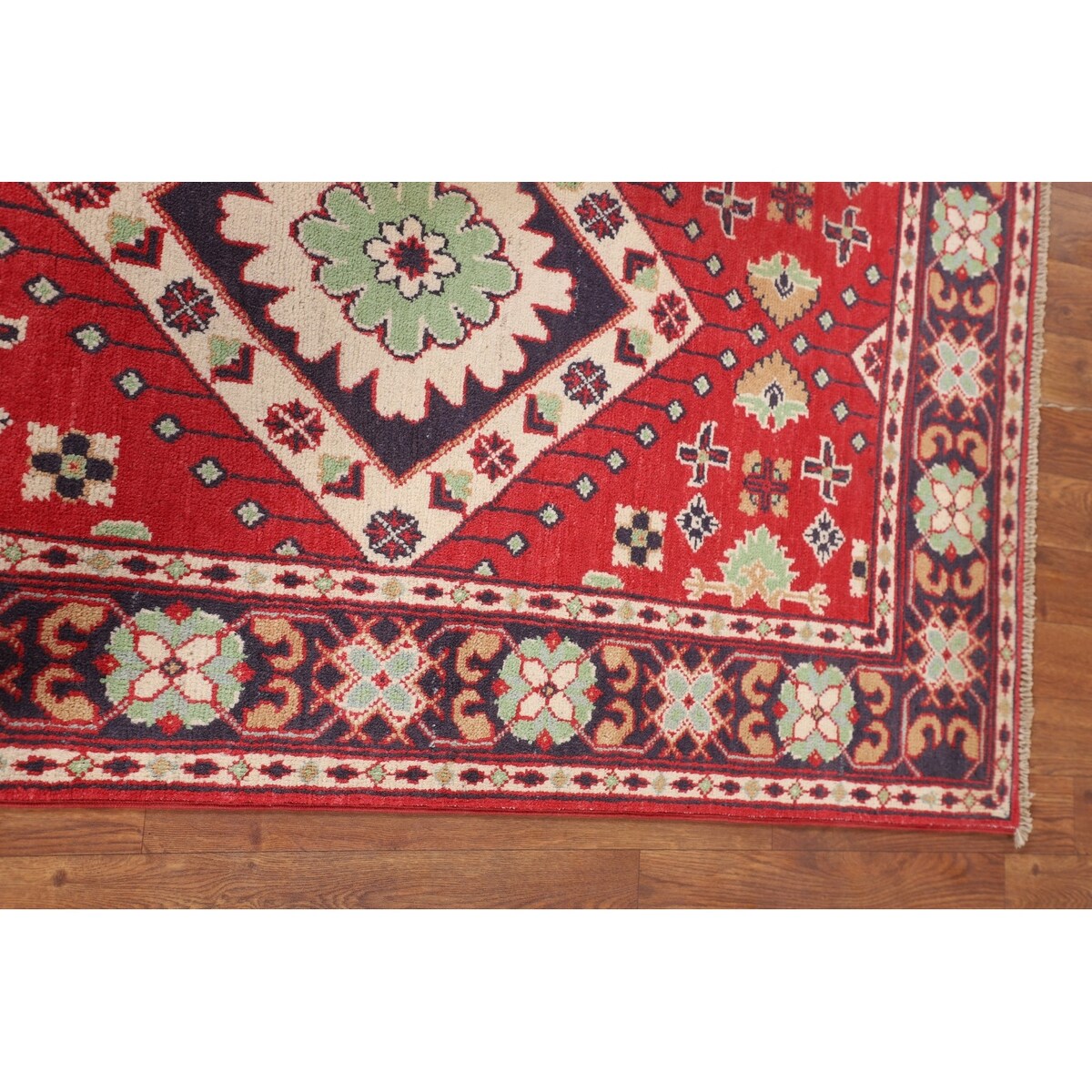 Red Kazak Oriental Accent Rug Handmade Geometric Wool Carpet - 3'1" x 5'0"