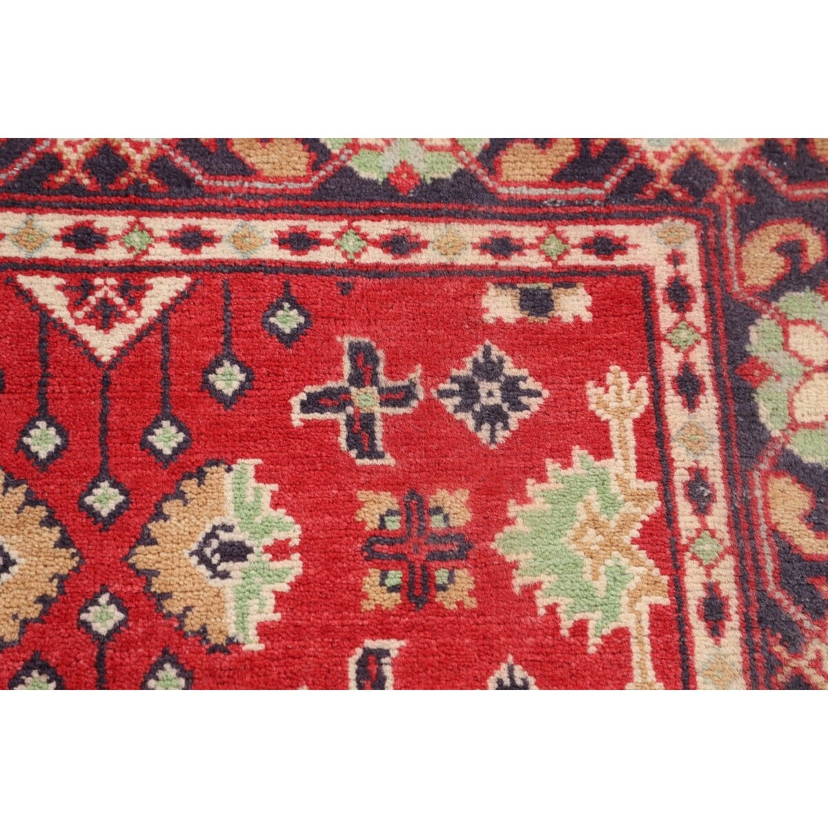 Red Kazak Oriental Accent Rug Handmade Geometric Wool Carpet - 3'1" x 5'0"