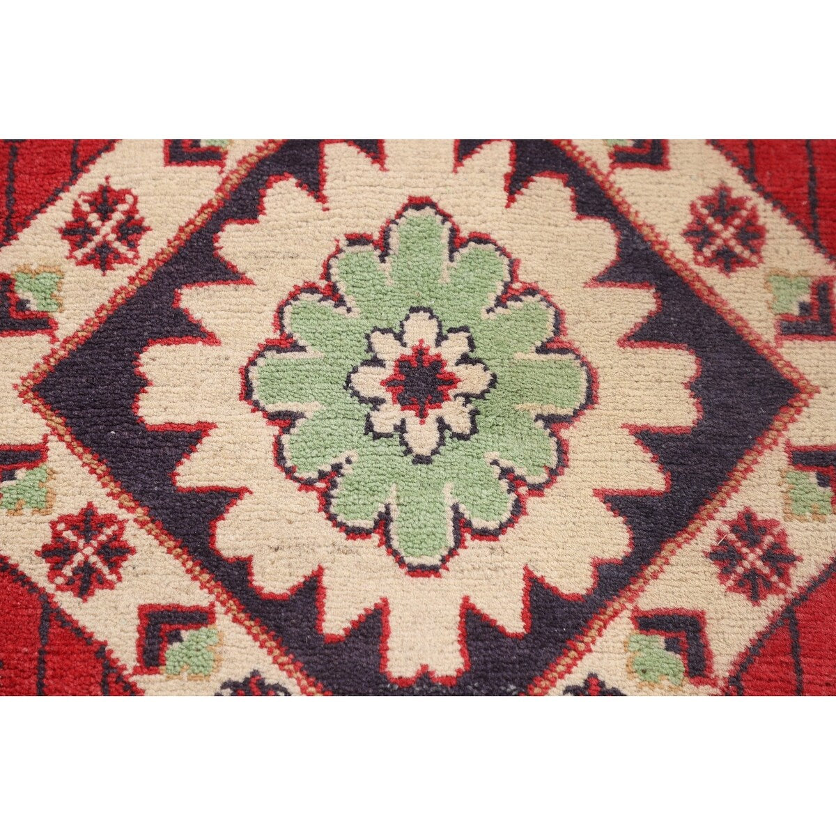 Red Kazak Oriental Accent Rug Handmade Geometric Wool Carpet - 3'1" x 5'0"
