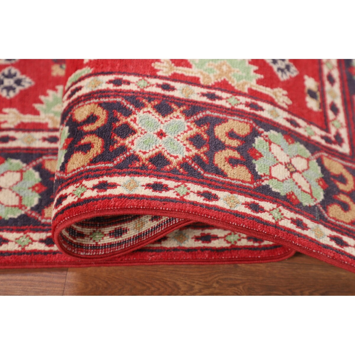 Red Kazak Oriental Accent Rug Handmade Geometric Wool Carpet - 3'1" x 5'0"