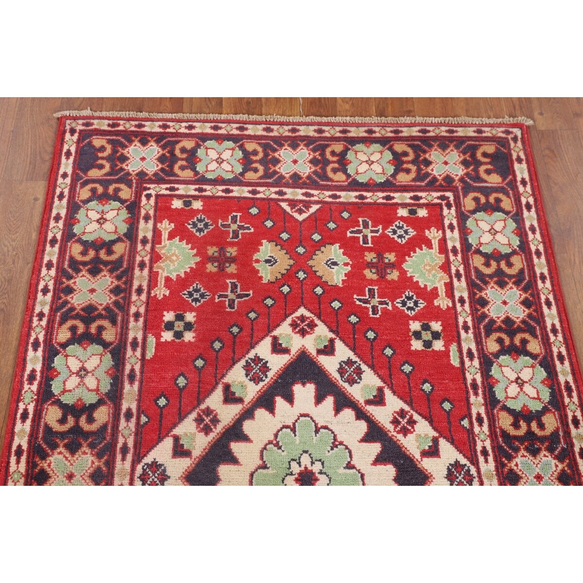 Red Kazak Oriental Accent Rug Handmade Geometric Wool Carpet - 3'1" x 5'0"