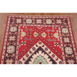 Red Kazak Oriental Accent Rug Handmade Geometric Wool Carpet - 3'1" x 5'0"