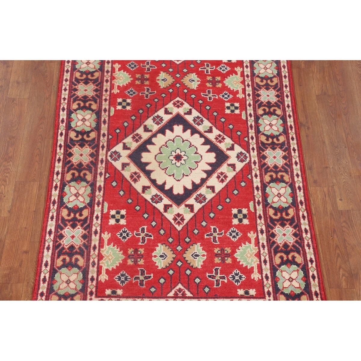 Red Kazak Oriental Accent Rug Handmade Geometric Wool Carpet - 3'1" x 5'0"