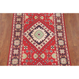 Red Kazak Oriental Accent Rug Handmade Geometric Wool Carpet - 3'1" x 5'0"