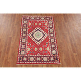 Red Kazak Oriental Accent Rug Handmade Geometric Wool Carpet - 3'1" x 5'0"