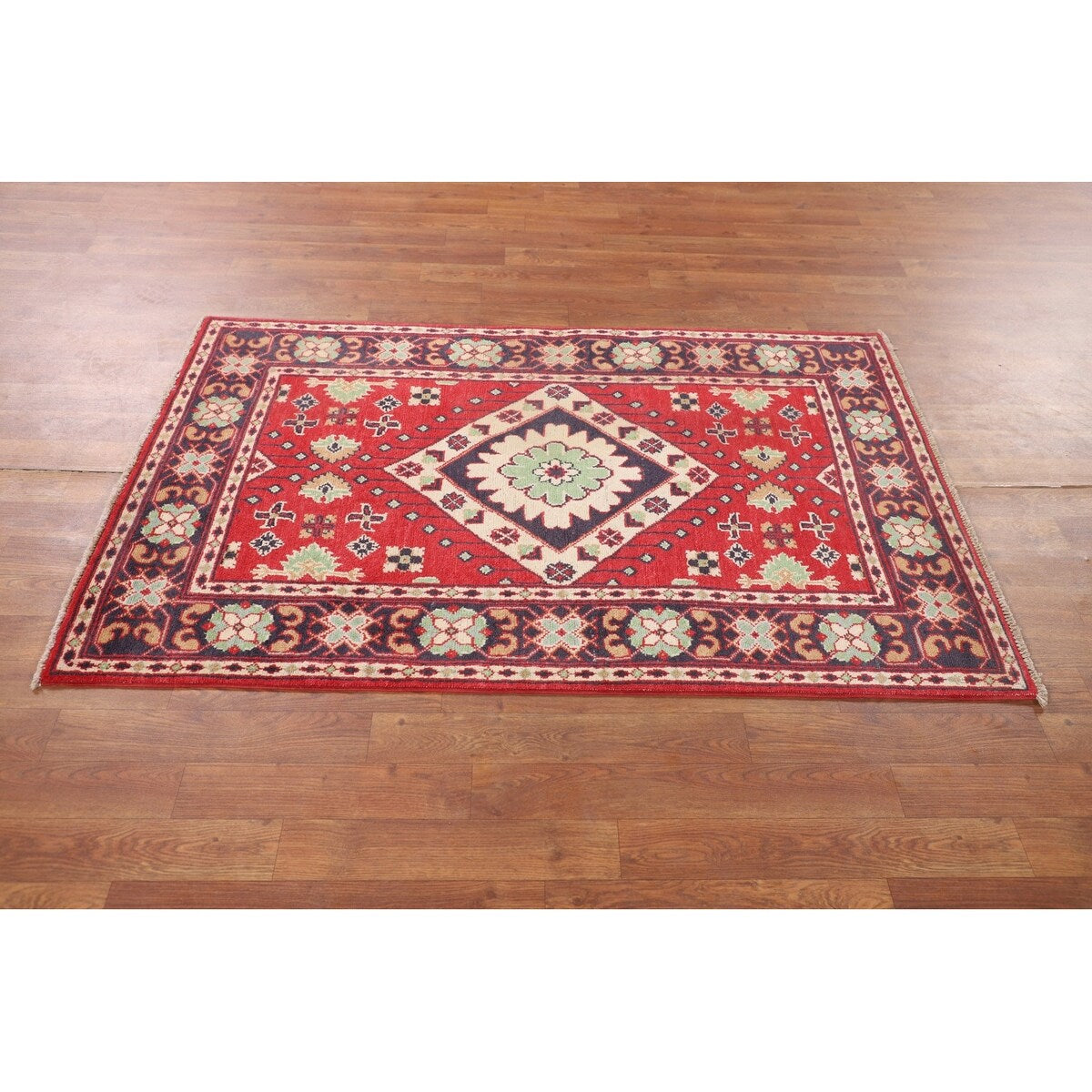 Red Kazak Oriental Accent Rug Handmade Geometric Wool Carpet - 3'1" x 5'0"