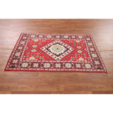 Red Kazak Oriental Accent Rug Handmade Geometric Wool Carpet - 3'1" x 5'0"