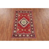 Red Kazak Oriental Accent Rug Handmade Geometric Wool Carpet - 3'1" x 5'0"