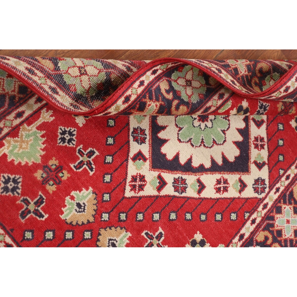 Red Kazak Oriental Accent Rug Handmade Geometric Wool Carpet - 3'1" x 5'0"