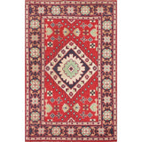 Red Kazak Oriental Accent Rug Handmade Geometric Wool Carpet - 3'1" x 5'0"