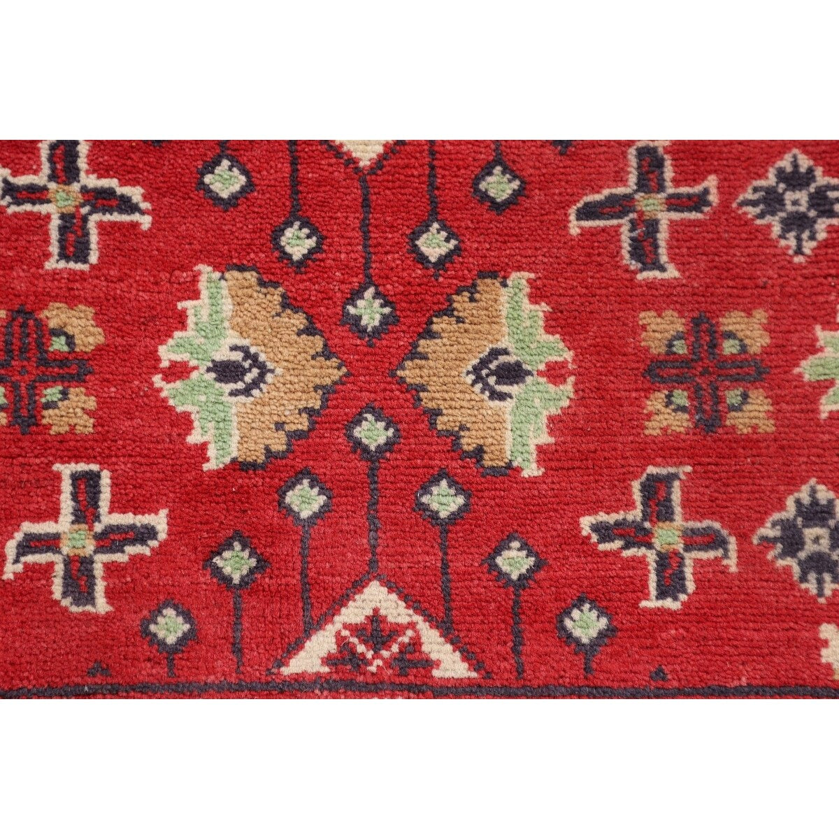 Red Kazak Oriental Accent Rug Handmade Geometric Wool Carpet - 3'1" x 5'0"
