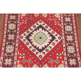 Red Kazak Oriental Accent Rug Handmade Geometric Wool Carpet - 3'1" x 5'0"