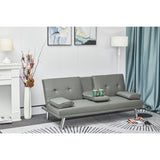 Double Size Grey Leather Multifunctional Folding Sofa Bed