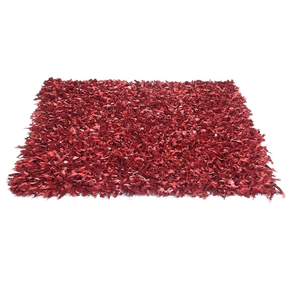 Red Leather Shaggy Rug (2' x 7'6) - 2' x 7'6 - 2' x 7'6