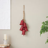 Red Metal Distressed Cluster Decorative Bells with Jute Hanging Rope