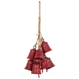 Red Metal Distressed Cluster Decorative Bells with Jute Hanging Rope