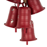 Red Metal Distressed Cluster Decorative Bells with Jute Hanging Rope