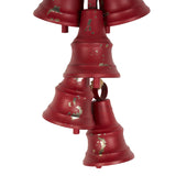Red Metal Distressed Cluster Decorative Bells with Jute Hanging Rope