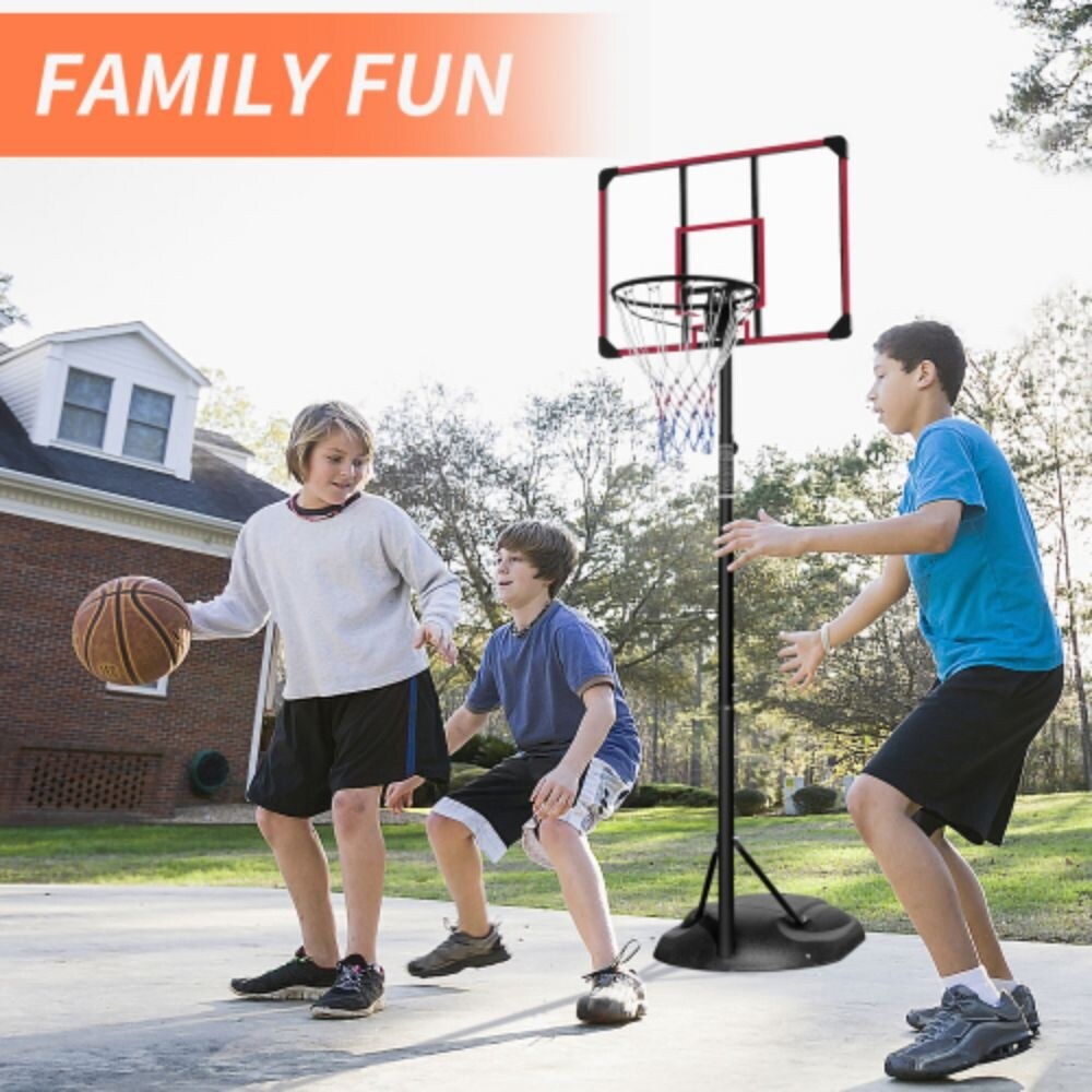 Red Portable Basketball Hoop, Adjustable 7.5ft to 9.2ft with 32 Inch Backboard for Indoor/Outdoor