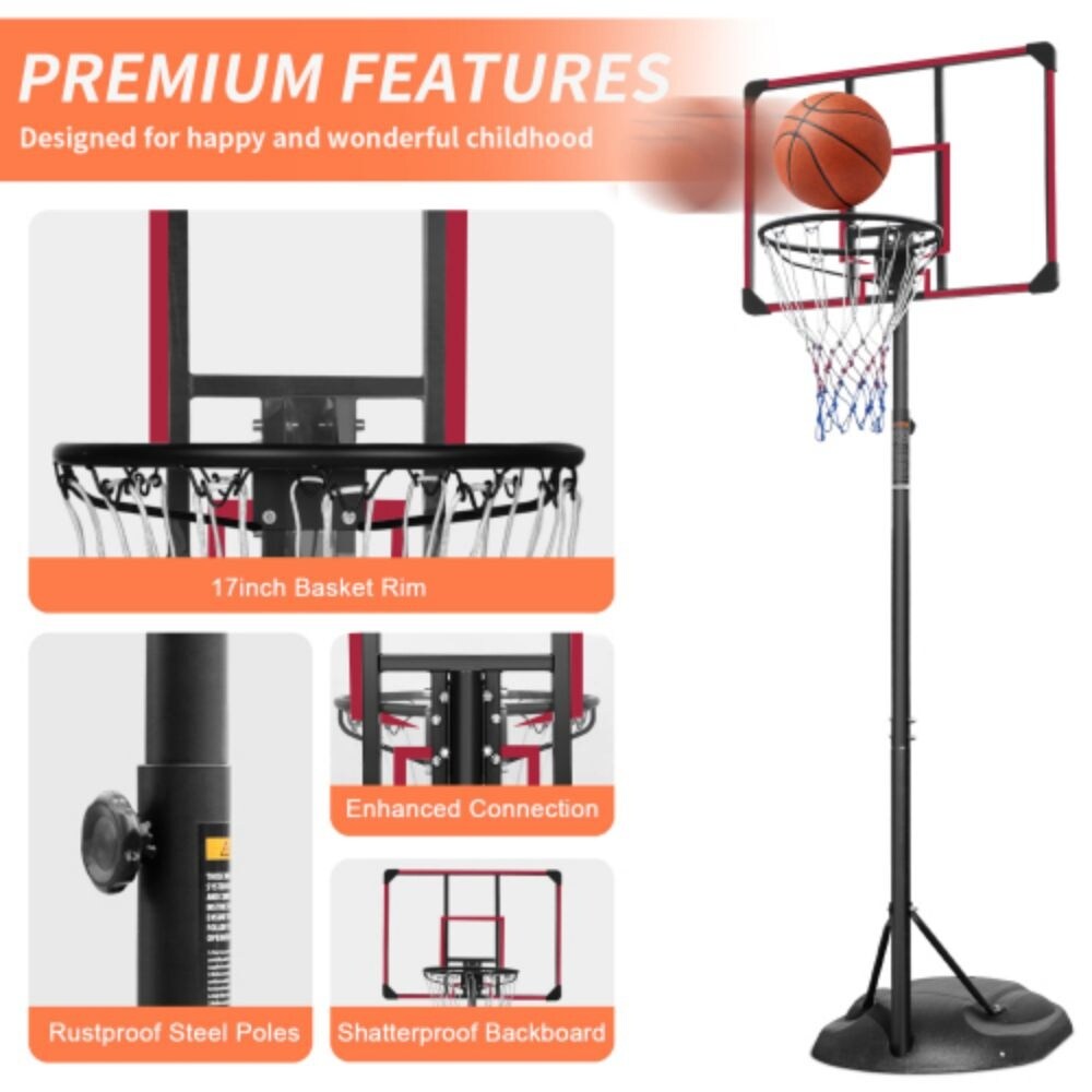 Red Portable Basketball Hoop, Adjustable 7.5ft to 9.2ft with 32 Inch Backboard for Indoor/Outdoor