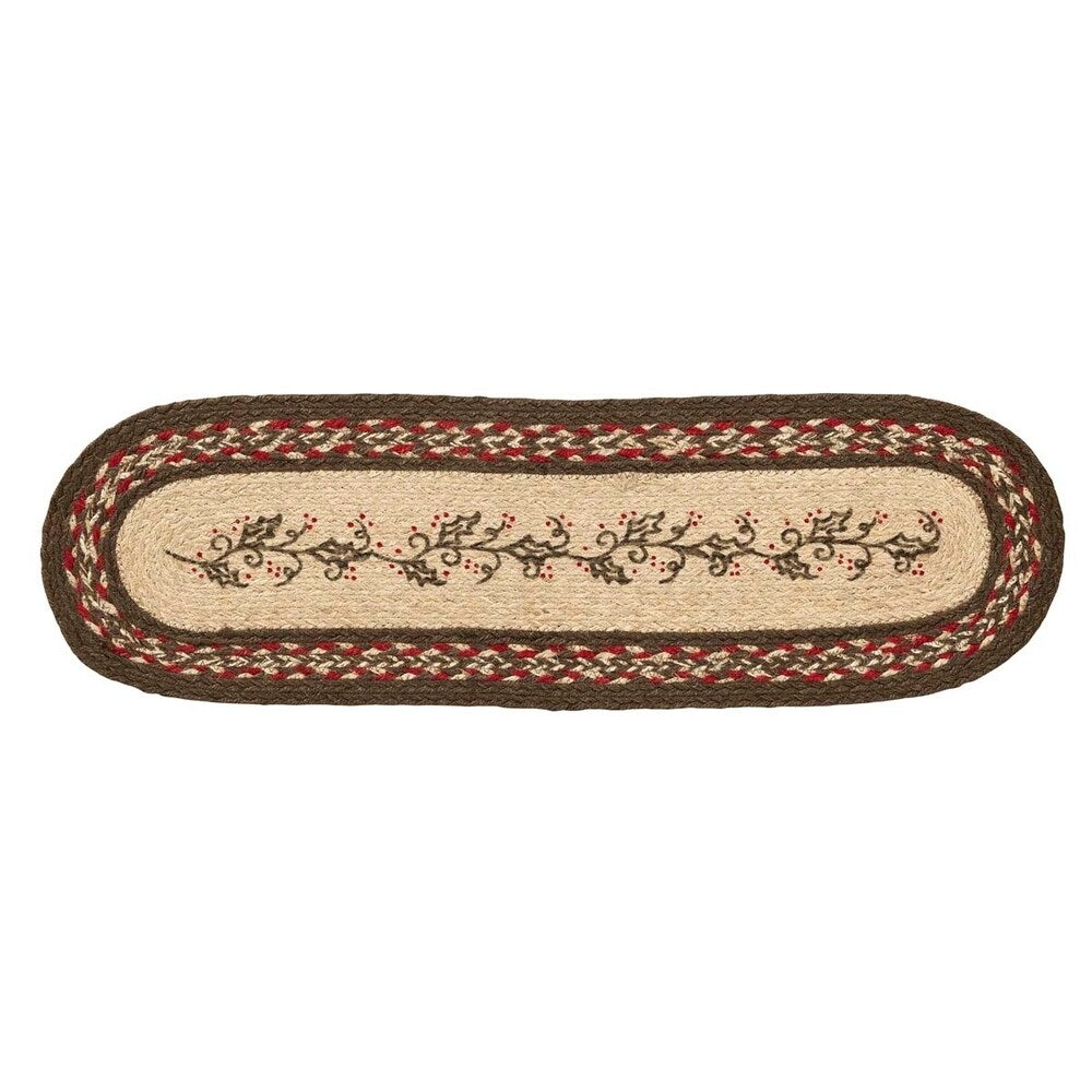 Red Rustic Holiday Decor VHC Holly Berry Stair Tread Jute Floral - Flower Stenciled - Stair Tread 8.5x27