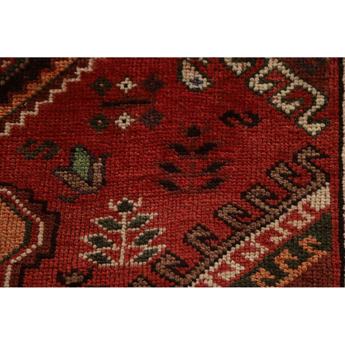 Red Shiraz Persian Vintage Area Rug Hand-Knotted Wool Carpet - 5'1"x 8'5"